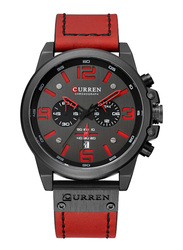 Curren Analog Unisex Watch with Leather Band, Chronograph, J4370-3, Red-Black