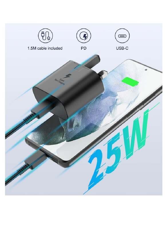 25W USB C Charger Plug Super Fast Charging Compatible With Galaxy Smartphones And Other USB Type-C Devices Black