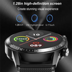 1.28 Inch IP67 Waterproof Leather Strap Fitness Tracker Smart Bracelet Smartwatch, Black
