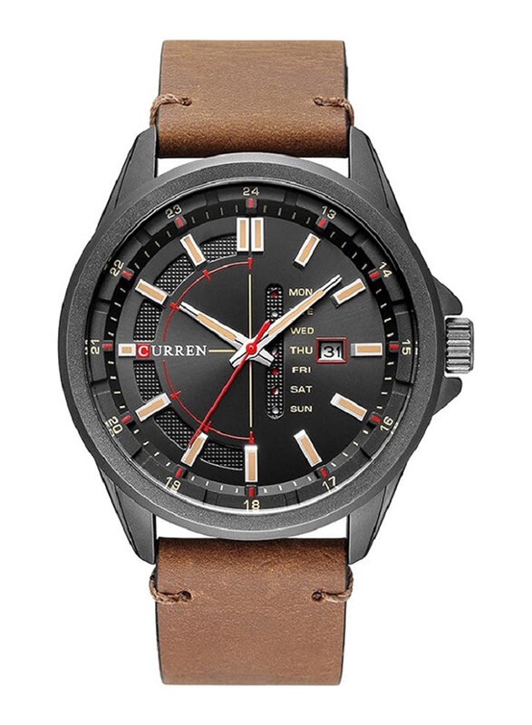 

Curren Analog Watch for Men with Leather Band, Water Resistant, 8307, Black-Brown