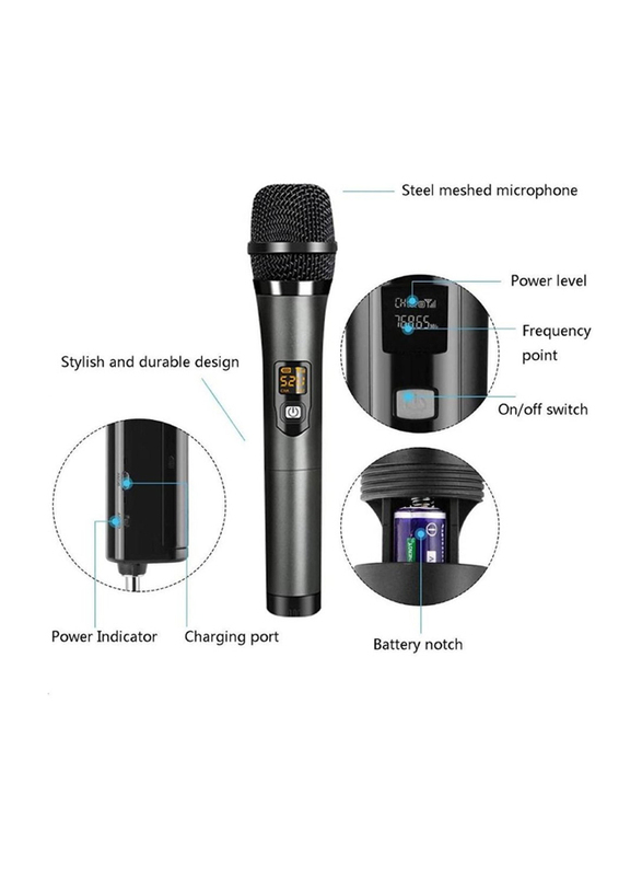 XiuWoo Wireless UHF Dual Portable Handheld Dynamic Karaoke Microphone with Rechargeable Receiver, 2 Piece, Black