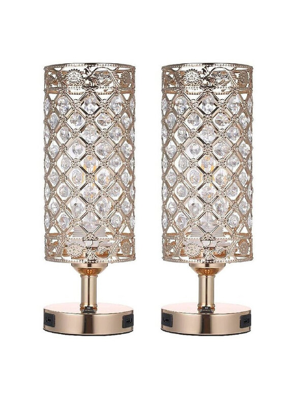

Generic Crystal Decorative Bedside Table Lamp Light with Dual USB Charge Ports, 2 Pieces, Clear