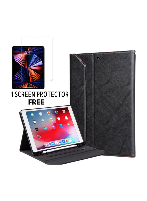 

Cat - Cot Apple iPad 12.9 Inch 2022/2021/2020 Protective Premium PU Leather Stand Folio Tablet Phone Flip Case Cover With Tempered Glass Screen Protec