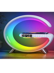 XiuWoo Fast Wireless Charger, Sound Machine Smart Light Sunrise Alarm Clock with Table Lamp and For Bedrooms Dimmable, White