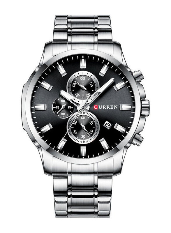 

Curren Analog Watch for Men with Stainless Steel Band, Chronograph, J4338S-KM, Silver-Black