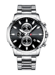 Curren Analog Watch for Men with Stainless Steel Band, Chronograph, J4338S-KM, Silver-Black