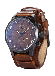 Curren Analog Watch for Men with Leather Band, Water Resistant and Chronograph, 8225, Brown