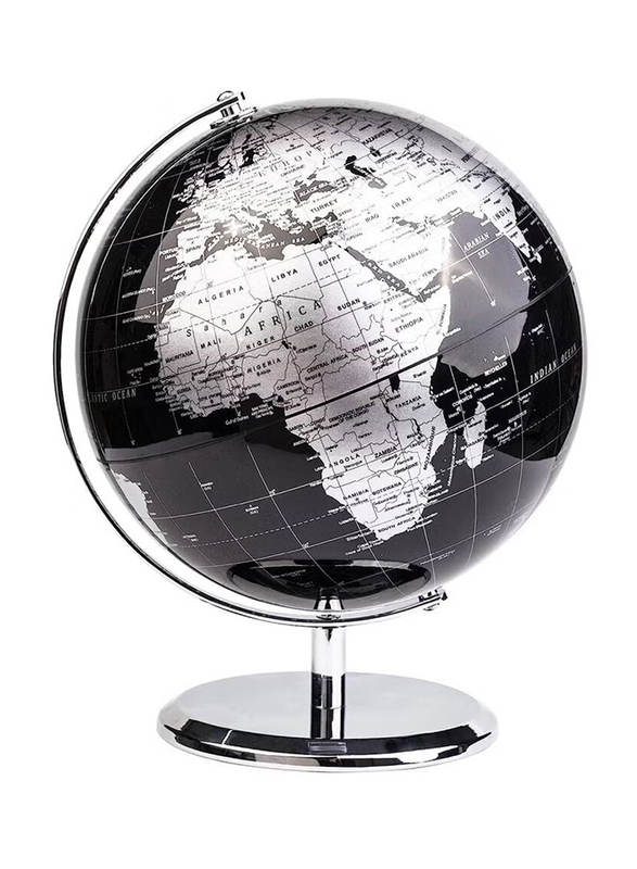 Xiuwoo 20Cm World Globe with A Metal Base, Metallic Black