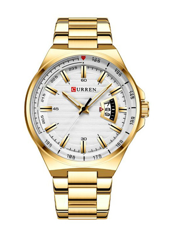 Curren Analog Watch for Men with Stainless Steel Band, J4363G-KM, Gold-White
