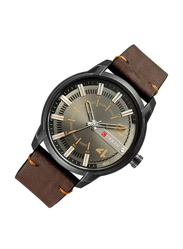 Curren Analog Watch for Men with Leather Band, Water Resistant, 8306, Brown