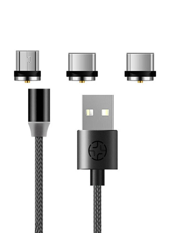 3-in-1 Magnetic Charging Cable, USB-C/Micro-USB/Lightning Male to USB Type A Male Cable, Black