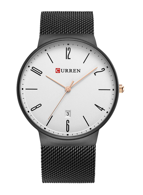 Curren Analog Watch for Men with Stainless Steel Band, Water Resistant, 8257, Black-White