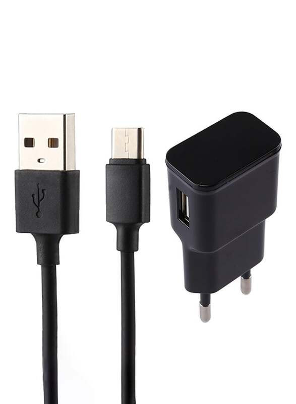 USB Charging Adapter With Type-C Cable - EU Plug Black