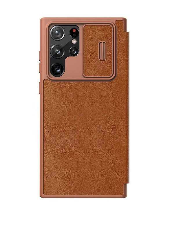 

Nillkin Samsung Galaxy S23 Ultra Camera Protection Leather Mobile Phone Flip Case Cover, Brown