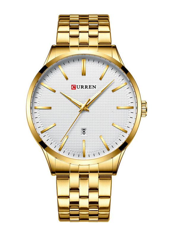 Curren Analog Watch for Men with Stainless Steel Band, 8364, Gold-White
