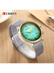 Curren Analog Watch for Men with Stainless Steel Band, Water Resistant and Chronograph, 8313, Silver-Green