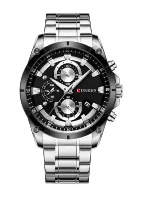 Curren Analog Watch for Men with Stainless Steel Band, Chronograph and Water Resistant, 8360, Silver-Black