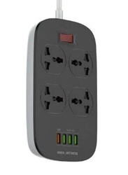ICS Extension Cord with 4 Socket Outlets & 4 USB 2500W 3.4A Defender Series Overload Protection, Black