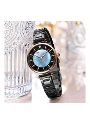 Curren Analog Watch for Women with Stainless Steel Band, Water Resistant, J-4637B, Black-Blue/Black