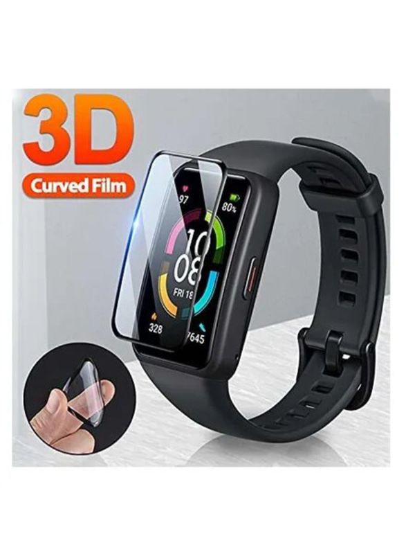 2-Piece 3D Full Coverage HD Premium Real Screen Protector for Huawei Band 6/Honor Band 6 Watch, Black/Clear