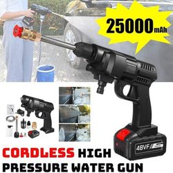 Cordless 30Bar High Pressure Car Washer with Nozzles Water Gun Set, 48V, Black