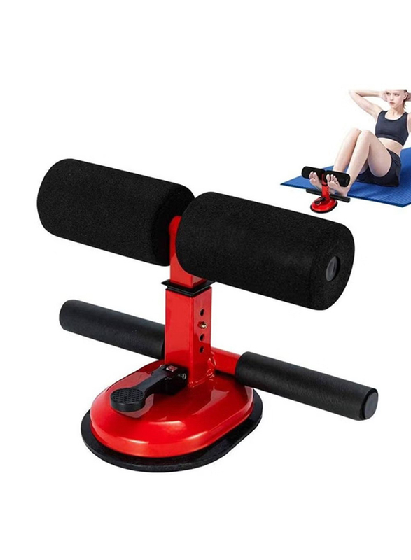 Portable Sit Up Bar for Floor Self-Suction Sit Up Assistant Device with Suction Cups & Height Adjustment, Black/Red