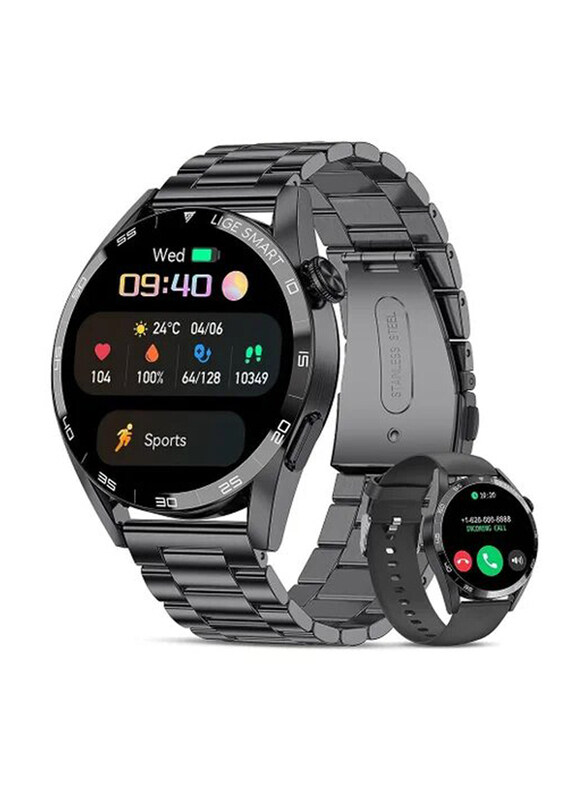 

Hyx Stainless Steel Fitness IP67 Waterproof Smartwatch with Extra Band, Black