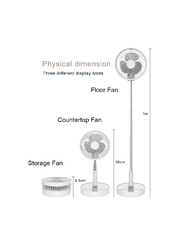 Portable Retractable Mini Desk Travel Standing Fan with Folding, Adjustable Height and USB Rechargeable Battery, White