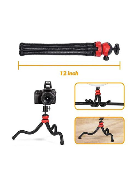 Flexible Tripod Action Camera Stand for Gopro Hero 9 /8/7/6/5/AKASO/SJCAM/YI/DJI Osmo Action/DSLR Canon Nikon Sony Camera 3 in 1 Flexible Tripod with Adapter & Long Screw, Black/Red