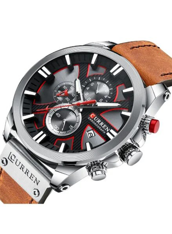 Curren Analog Watch for Men with Leather Band, Chronograph, J4115-2-KM, Brown/Grey