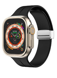 Perfii Replacement Soft Silicone Magnetic Buckle Sport Band for Apple Watch 42mm 44mm 45mm 49mm, Black