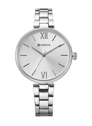 Curren Analog Watch for Women with Alloy Band, Water Resistant, 9017, Silver-Silver