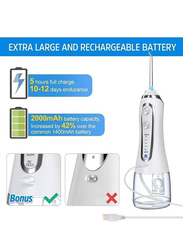 Waterpluse Water Flosser Cordless Oral Irrigator Portable Rechargeable Dental Flossers with 5 Modes & 6 Tips, White