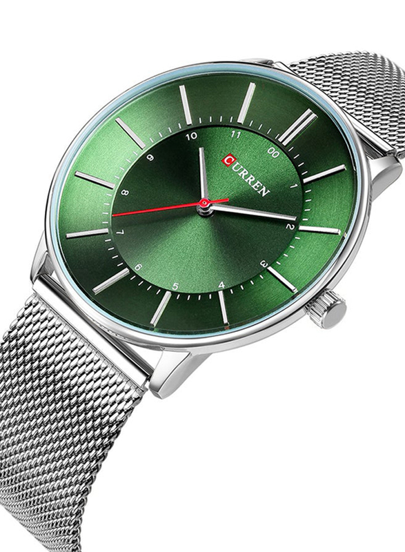 Curren Analog Watch for Men with Stainless Steel Band, Water Resistant, 8303-7, Silver-Green