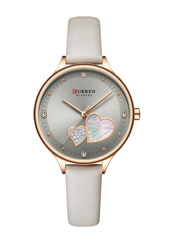Curren Analog Watch for Women with Leather Band, Water Resistant, J-4817W, Grey-Grey