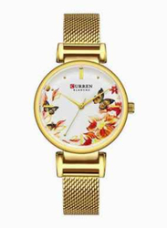 Curren Analog Watch for Women with Stainless Steel Band, Water Resistant, White/Gold