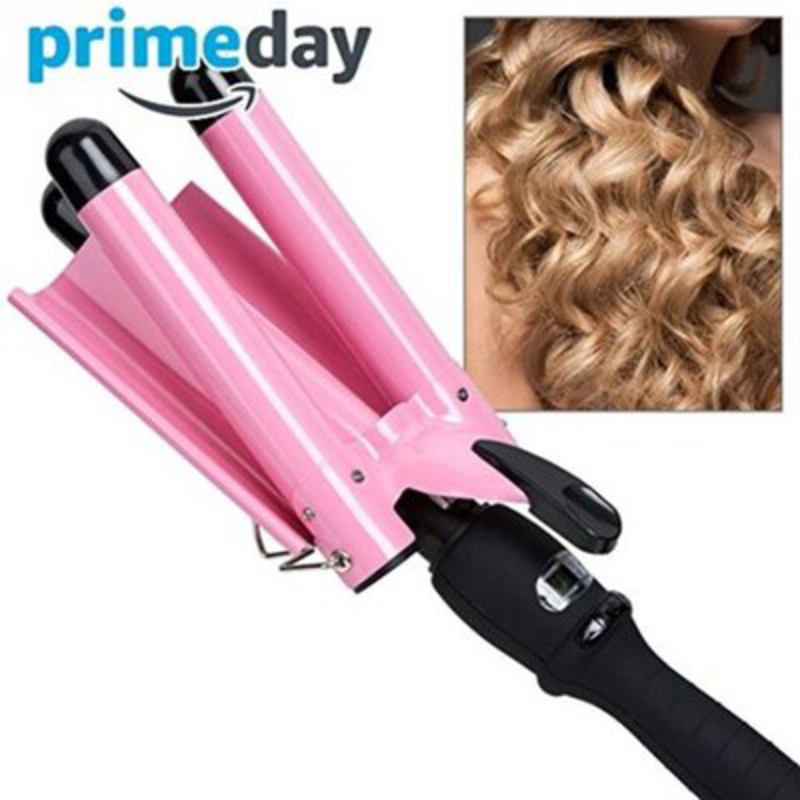 Sumuya Adjustable 3 Barrels Tongs Curler Iron With LCD Display, Pink