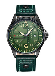 Curren 43mm Analog Wrist Watch for Men with Leather Strap, Water Resistant, WT-CU-8224-GR, Green-Green