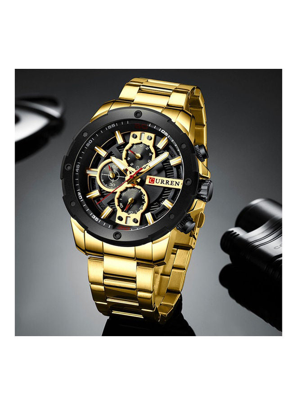 Curren Analog Watch for Men with Stainless Steel Band, Chronograph, J4006G-KM, Black/Gold