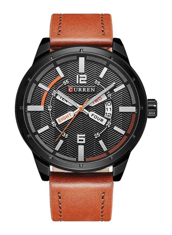 

Curren Analog Watch for Men with Leather Band, Water Resistant, 8211, Brown-Black