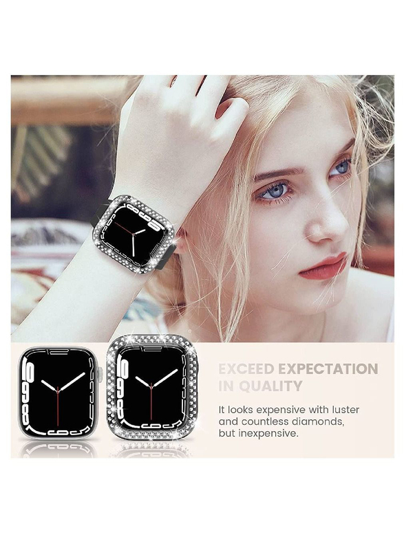 Protective PC Bling Crystal Frame Case Cover for Apple Watch Series 7 45mm, 2 Pieces, Clear/Black