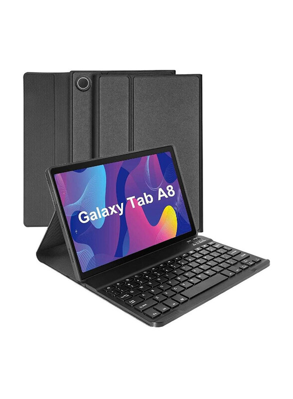 

Generic Protective Leather Smart Detachable Waterproof Magnetic Folio Stand Tablet Wireless English Keyboard, Black