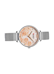 Curren Analog Watch for Women with Metal Band, Water Resistant, 9065, Silver-Multicolour