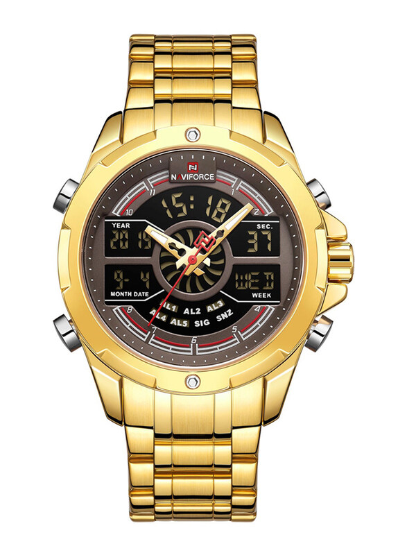 

Naviforce Analog + Digital Watch for Men with Stainless Steel Band, Water Resistant, NF9170 G/CE, Gold-Multicolour