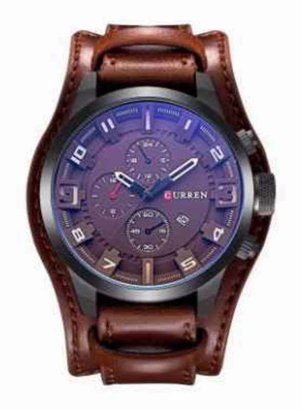 

Curren Analog Watch for Men with Leather Band, Water Resistant and Chronograph, Brown