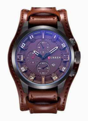 Curren Analog Watch for Men with Leather Band, Water Resistant and Chronograph, Brown