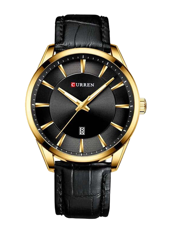 Curren Analog Watch for Men with Leather Band, M-8365-2, Black-Black