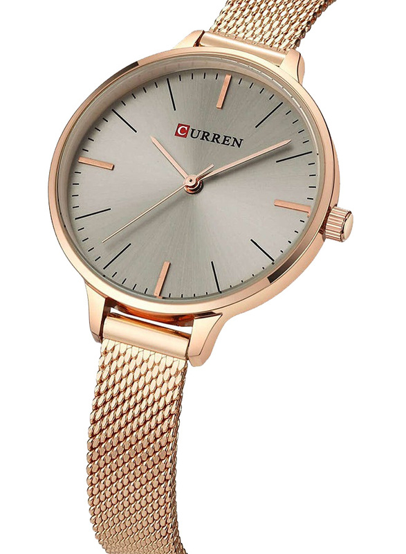 Curren Analog Watch for Women with Stainless Steel Band, C9022L-1, Gold-Grey