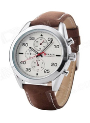 Curren Analog Watch for Men with Leather Band, Water Resistant and Chronograph, 8156, Brown-White