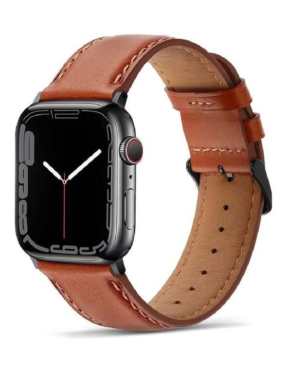 Replacement Premium Leather Strap Compatible with Apple Watch Band 45mm 44mm 42mm Brown